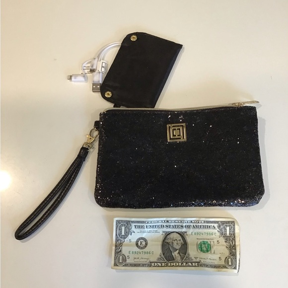 Liz Claiborne Black Glitter Charging Wristlet - Picture 1 of 3